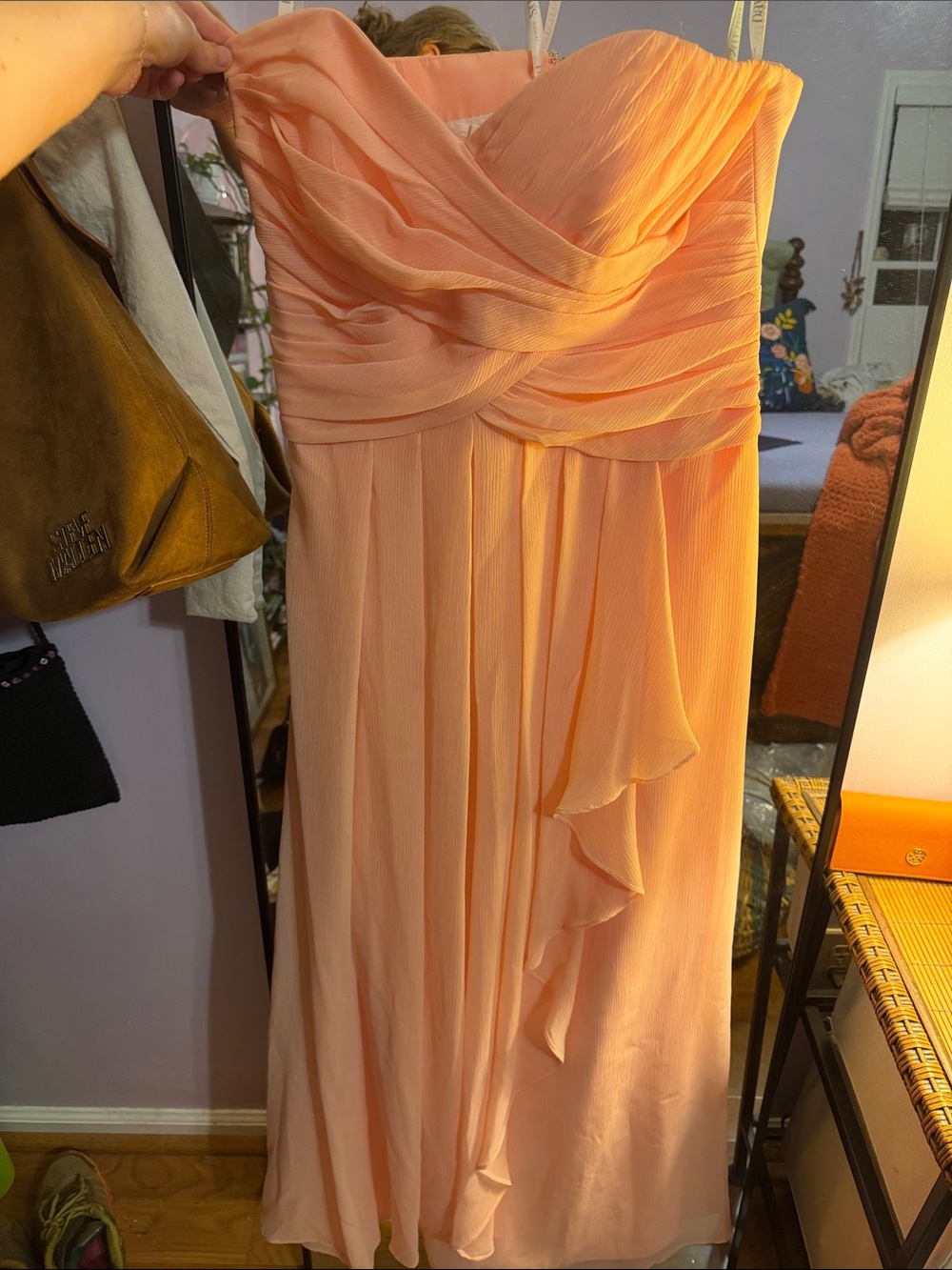 Strapless Peach Chiffon Gown
